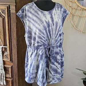 H&M Purple Cloud Tie‎ Dye Adjustable Drawstring Waist Sleeveless Romper Sz L/XL